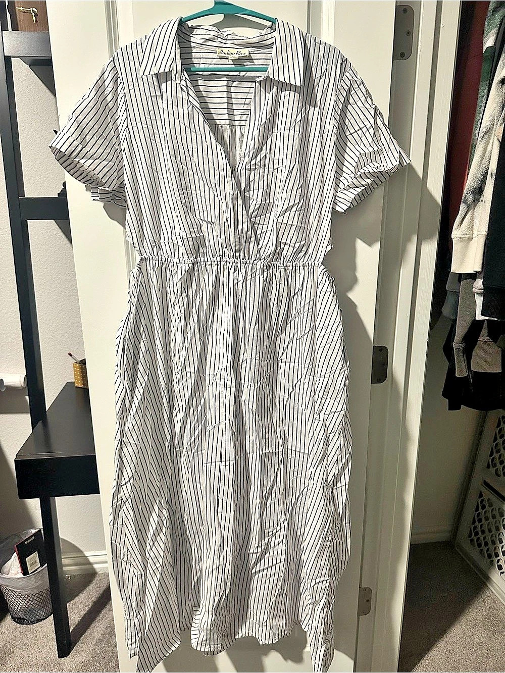 Indigo Rose Blue & White Striped Shirt Dress White & Blue XL